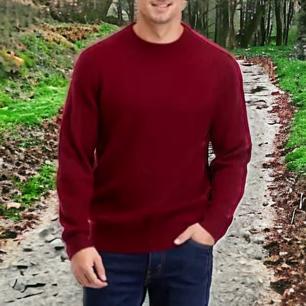 Men's 100% XXL Maroon/Red Cashmere Crew Neck Sweater Subtle Geometric Pattern